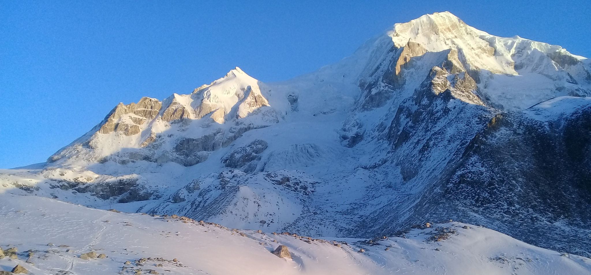 Larkya La Peak above the Larkya La on the circuit of Mount Manaslu