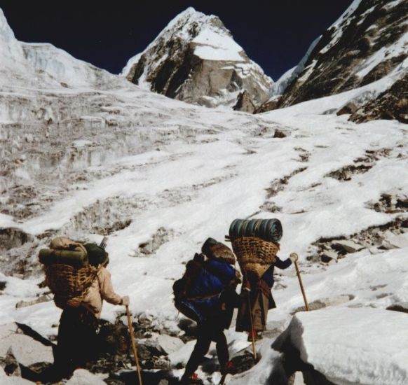 Ascent above Ice-fall onto Drolamboa Glacier on route to Trashe Labtse