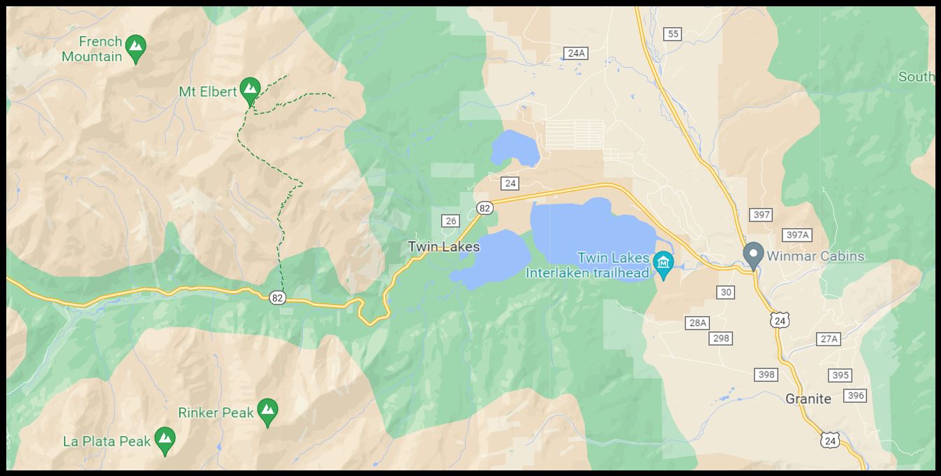 Map for Mount Elbert in the Sawatch Range of the Colorado Rockies