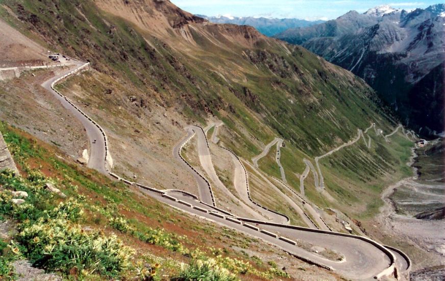 Zig-zags on the alpine road to Stelvio Pass