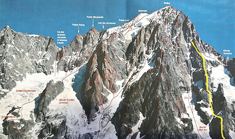 Ascent Routes on North Face of The Grande Jorasses ( 4208m )