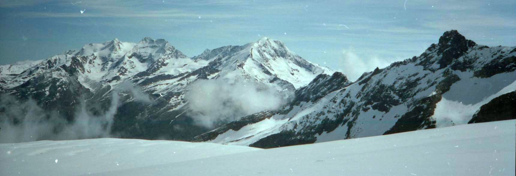 Lagginhorn and Weissmies from above Saas Fe