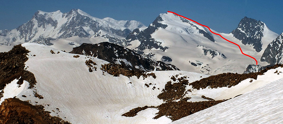 Monte Rosa, Strahlhorn and Rimpfischhorn from Weissmies