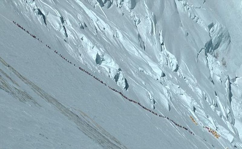 Climbers on ascent of Mount Everest