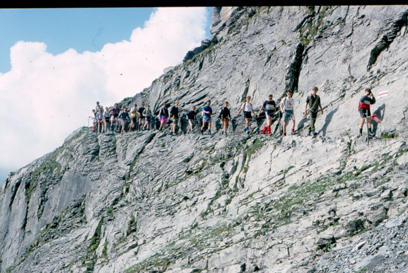 On ascent to the Balmhorn Hut above Kandersteg in the Bernese Oberlands region of the Swiss Alps