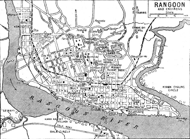 Map of Rangoon ( Yangon ) - capital city of Myanmar