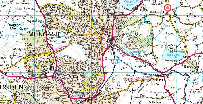 Location Map for Baldernock Parish Church at Bardowie