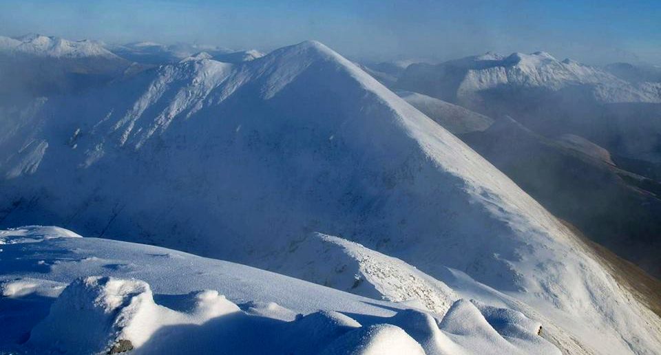 Snow covered Sgorr Dhearg on Beinn a Bheithir in winter