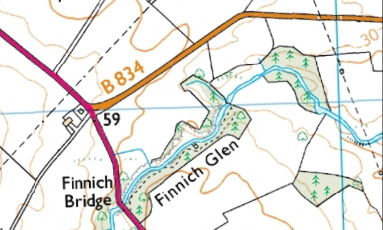 Map of Carnoch Burn in Finnich Glen