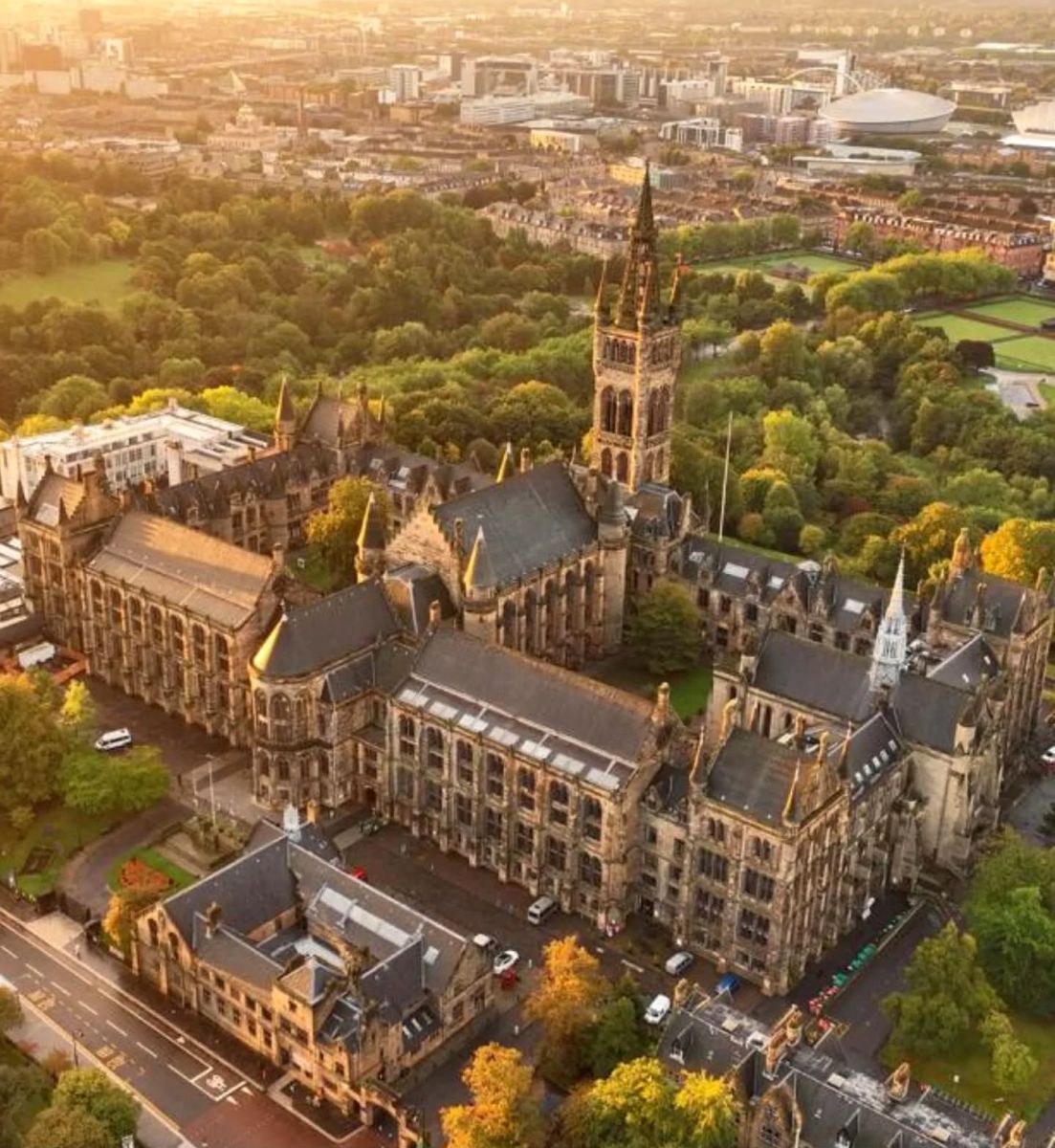 Aerial view of University of Glasgow