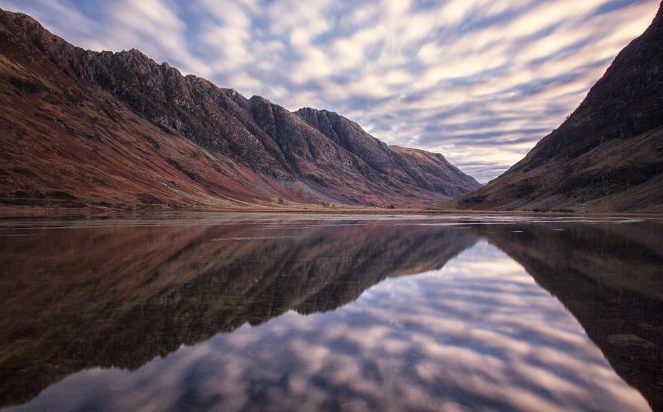 Aonach Eagach Ridge in Glencoe from Loch Achtriochan