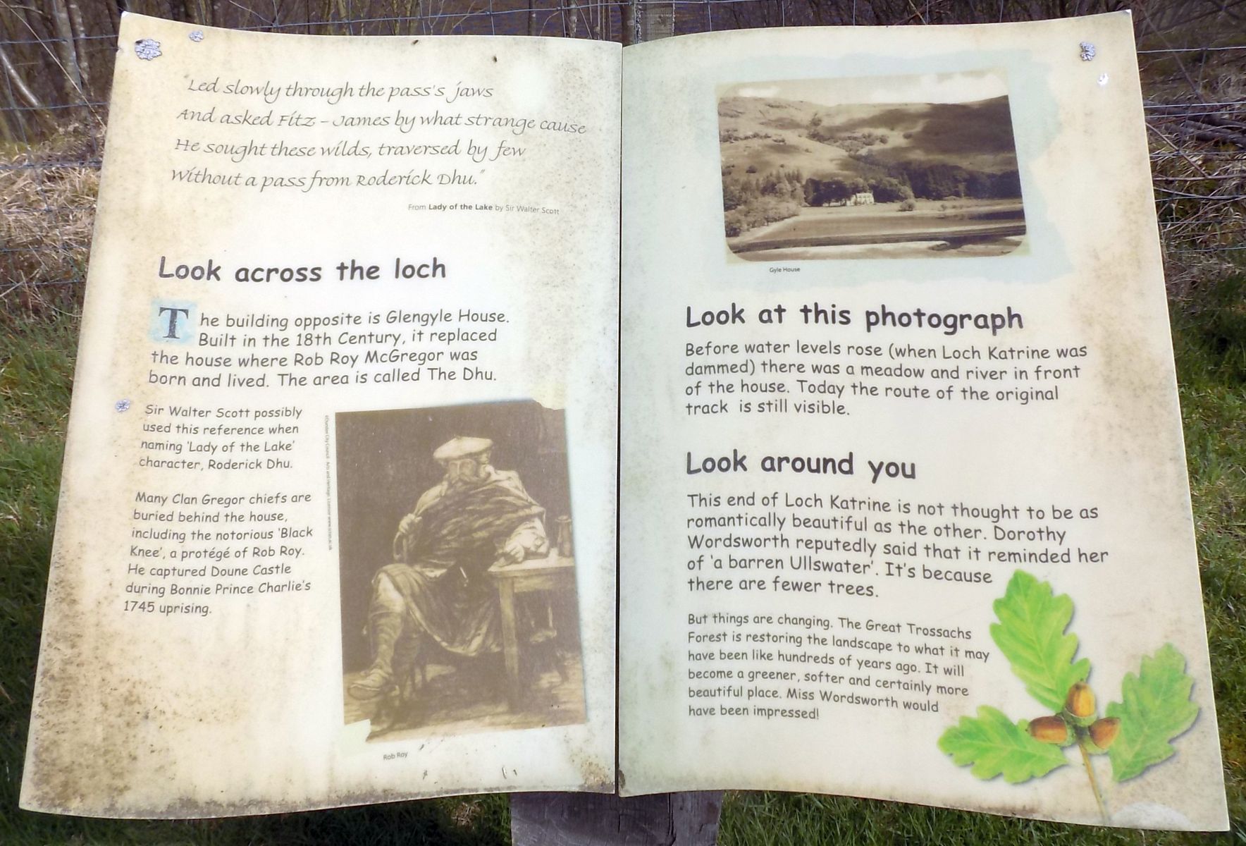 Noticeboard opposite Glengyle across Loch Katrine