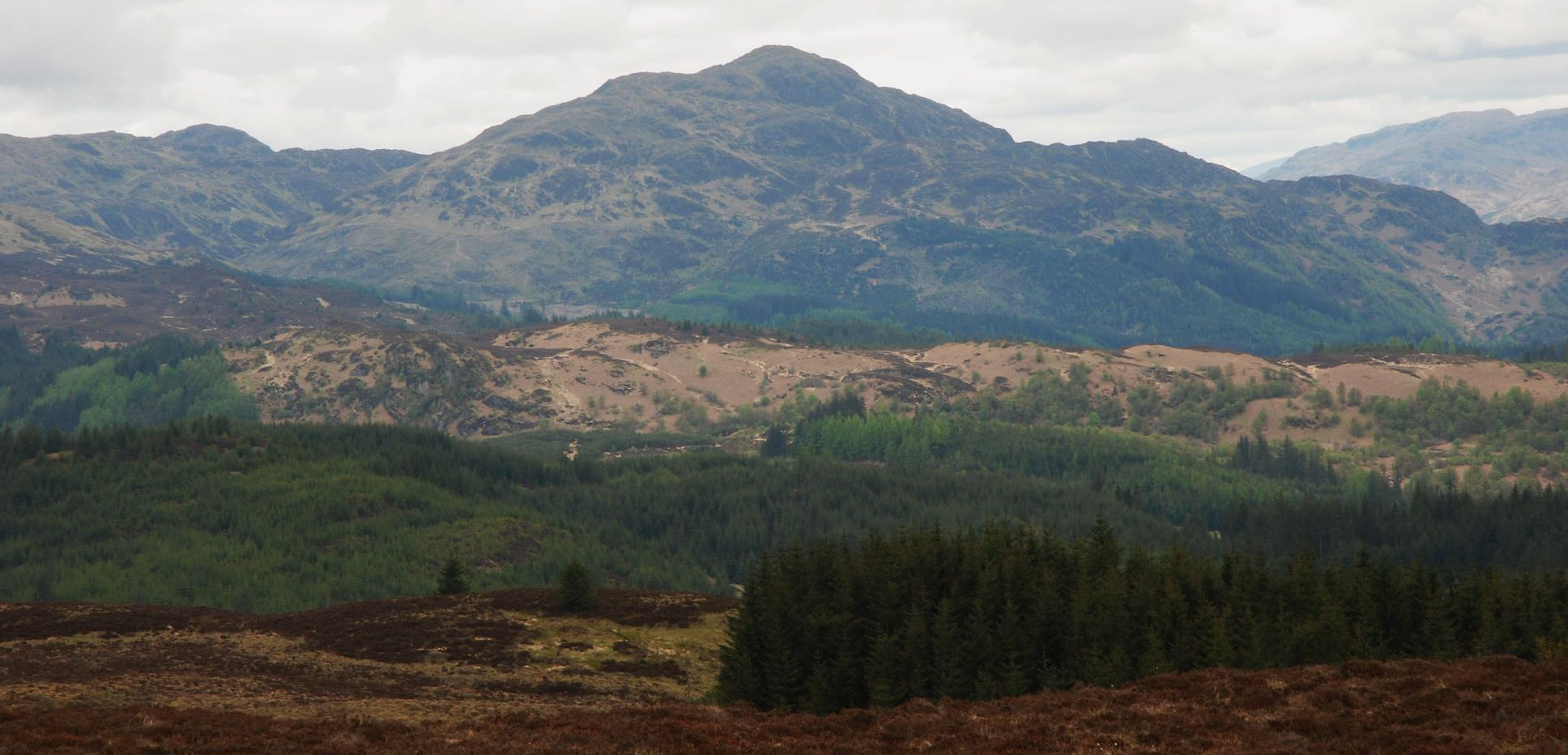 Ben Venue from Craig of Monievreckie on the Menteith Hills above Braeval Forest