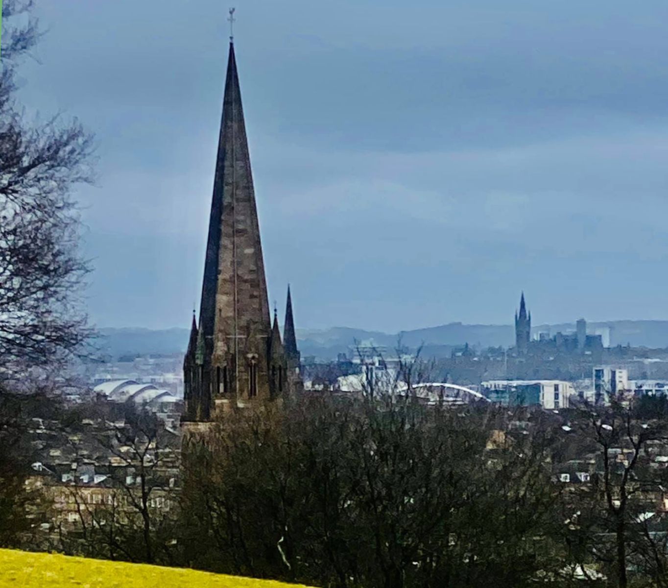 Spire of Queen's Park Baptist Church from Queen's Park