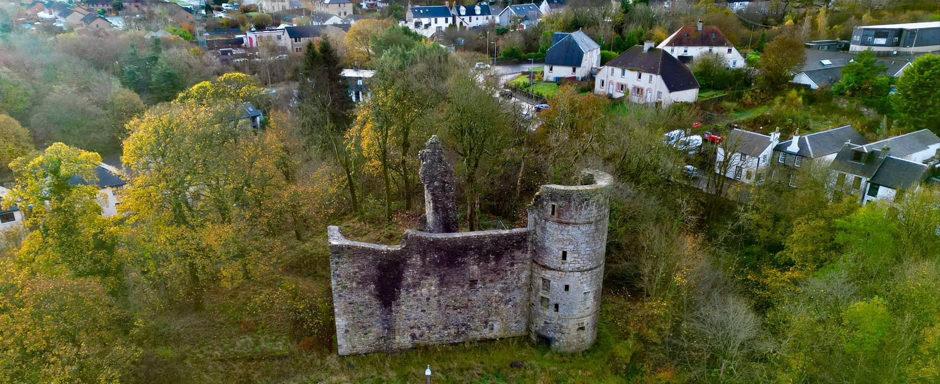 Aerial view of Strathaven Castle