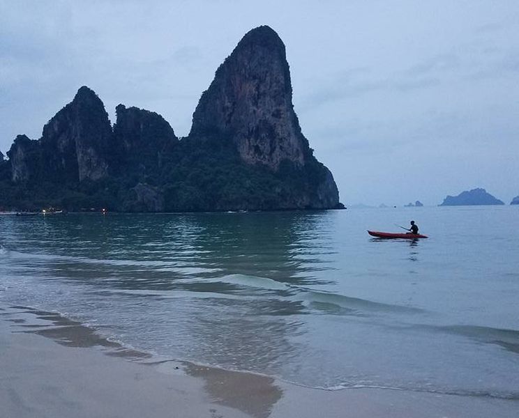 Limestone sea stacks at Hat Ton Sai at Phra Nang near Krabi in Southern Thailand