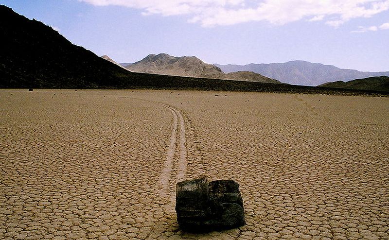 Moving Rocks on the "Race Track" on salt pans in Death Valley