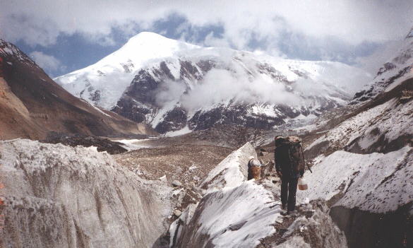 Tukuche Peak from the Chonbarden Glacier on approach to Base Camp on Dhaulagiri Circuit, Nepal Himalaya 