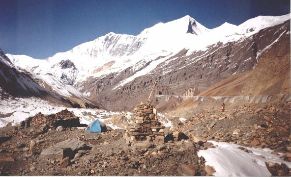 View down Chonbarden Glacier from Dhaulagiri Base Camp