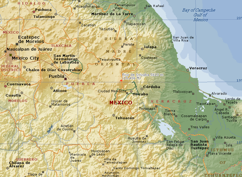 Location Map for Pico de Orizaba